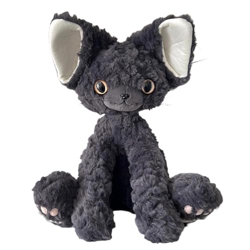 TOPLITHE Süßes Devon Rex Katzen Plüschtier, Schwarze Katzenpuppe, Kuscheltiere, Plüschtier for Kinder Und Erwachsene, Geburtstag, Weihnachten(Gray) von TOPLITHE