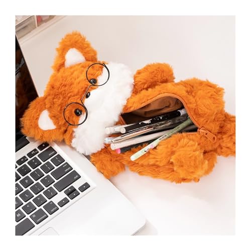 TOPLITHE Süßes Federmäppchen Aus Plüsch Mit Fuchsmotiv, 23Cm Kawaii Fuchs Plüschtier Design Geeignet for Kinder Jungen Mädchen Schüler von TOPLITHE