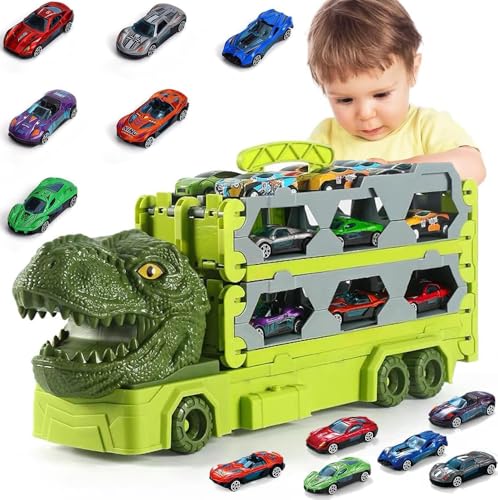TOPLIVING Dinosaurier Transport Truck Auto, Auswurf Folding Portable Track Auto Spielzeug mit 6 Race Cars, Träger Fahrzeuge Spielzeug-Set für Kinder Jungen 3-5 Jahre alt von TOPLIVING