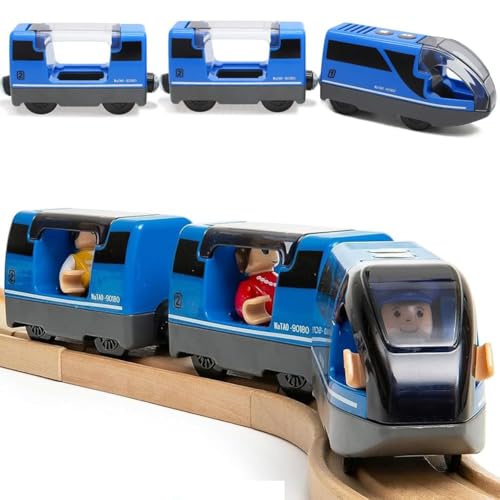 TOPLIVING Batteriebetriebenes Eisenbahnschienen-Set aus Holz, Spielzeug, Hochgeschwindigkeit, für Kleinkinder im Alter von 3 4 5 Jahren, Jungen, Kinder, magnetische Kupplungen, Stadtfahrzeug von TOPLIVING