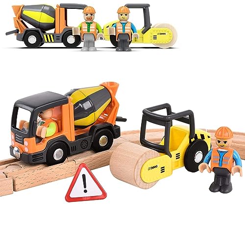 TOPLIVING Mini-Baufahrzeuge Spielzeug mit Straßenwalze, Mischer-LKW mit Magnetverbindung, Arbeiter, Sandstrand-Spielzeug, Eisenbahnwagen-Zubehör, kompatibel mit Thomas Brio Kidskraft-Holzbahn TOPLIVING Mini-Baufahrzeuge Spielzeug mit Straßenwalze, Mischer-LKW mit Magnetverbindung, Arbeiter, Sandstrand-Spielzeug, Eisenbahnwagen-Zubehör, kompatibel mit Thomas Brio Kidskraft-Holzbahn von TOPLIVING