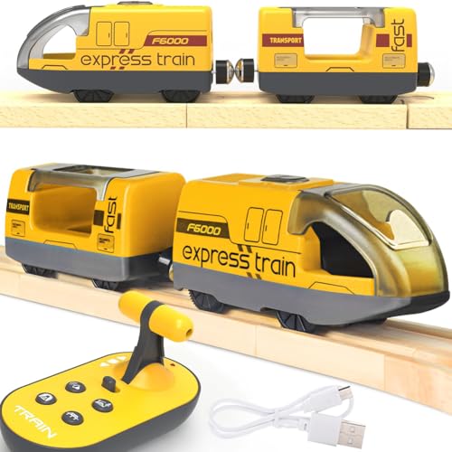 TOPLIVING Motorisierter Holzschienenzug, Ferngesteuerter Zug mit Magnetverbindung, Batteriebetriebene Lokomotivzüge für Kleinkinder, Kompatibel mit Thomas, Brio, Chuggington von TOPLIVING