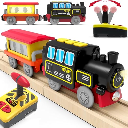 TOPLIVING Motorisierter Zug für Holzschienen, Ferngesteuerter Zug mit magnetischer Verbindung, batteriebetriebener Lokomotivzug für Kleinkinder, kompatibel mit Thomas, Brio, Chuggington von TOPLIVING