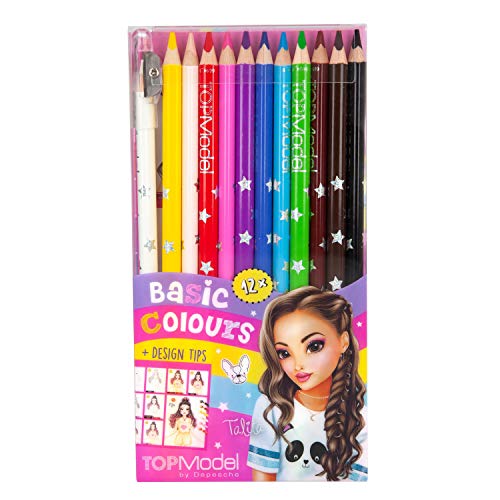 Depesche 6694 TOPModel - Buntstifte Basic Farben, 12 Stifte in 12 leuchtenden, intensiven Farbtönen, inklusive Spitzer und Malschule von Depesche