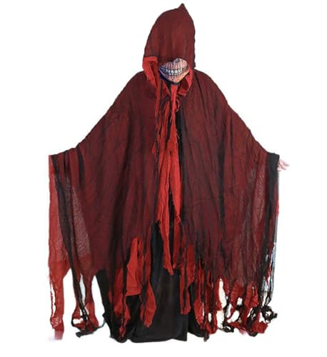 TOPOQ Halloween Mittelalter Umhang mit Kapuze Horror Umhang Sensenmann Kostüm Geist Vampir Outfit mit Mesh Skelett Kopf Maske Zauberer Hexe Umhang für Erwachsene Halloween Kostüm Cosplay Party TOPOQ Halloween Mittelalter Umhang mit Kapuze Horror Umhang Sensenmann Kostüm Geist Vampir Outfit mit Mesh Skelett Kopf Maske Zauberer Hexe Umhang für Erwachsene Halloween Kostüm Cosplay Party von TOPOQ