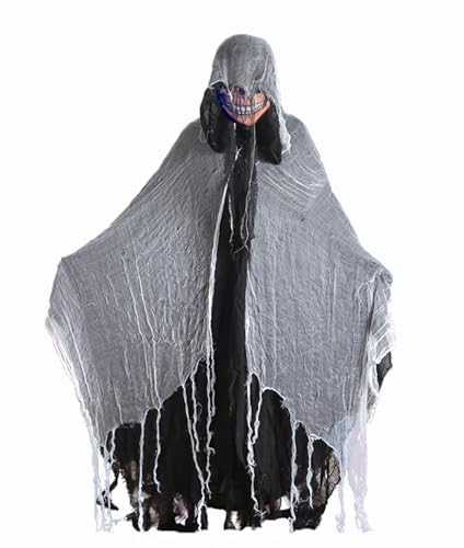 TOPOQ Halloween Mittelalter Umhang mit Kapuze Horror Umhang Sensenmann Kostüm Geist Vampir Outfit mit Mesh Skelett Kopf Maske Zauberer Hexe Umhang für Erwachsene Halloween Kostüm Cosplay Party von TOPOQ