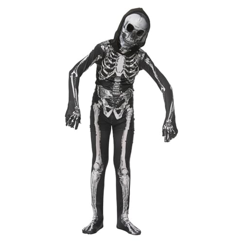 TOPOQ Halloween-Zombie-Kostüm, Mumien-Outfit für Erwachsene, Skelett-Einteiler, Overall, gruselig, Totenkostüm, mit Kapuze, abnehmbarer Totenkopf-Maske, Hut, Cosplay, Party, Requisiten, Fasching von TOPOQ