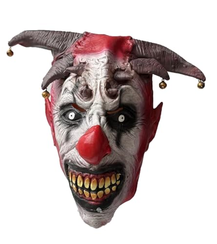 TOPOQ Horned Clown Maske mit Glocken Erwachsene Joker Maske Gruselige Halloween Kostüm Party Masken Dämon Vampir Masken Verkleidung Cosplay Zubehör Requisiten von TOPOQ
