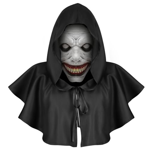 TOPOQ Mittelalterliche Renaissance Kutte Kapuze Umhang Halloween Mittelalter Umhang mit gruseliger Teufelsmaske Gothic Cowl Hut Ritter Vampir Tod Kostüm Zubehör Cosplay Party Prop von TOPOQ