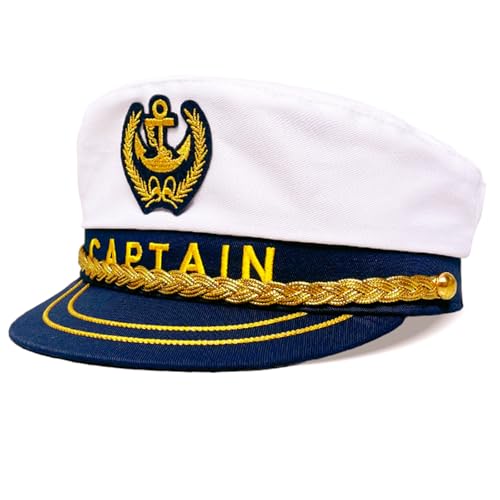 TOPORTY Kapitän Hut Matrosen Cap Nautische Mütze Verstellbare Seekappe Marine Marine Admiral Hut für Kostüm Zubehör Weiß von TOPORTY