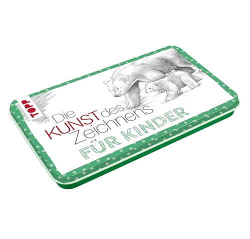 Die Kunst des Zeichnens für Kinder Zeichenmaterial mit Metalldose: Das Zeichenset für kleine Künstler: 3 Bleistifte (H, HB, 2B), Radiergummi, Spitzer in Designdose (19 x 11,5 x 1,9 cm) von TOPP