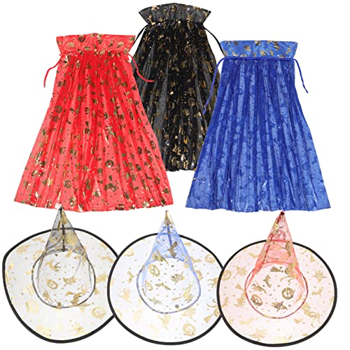 TOPPERFUN 1 Satz Bequemer Hexen Umhang für Wiederverwendbares Halloween Kostüm mit Hut Dekorative Kinderkleidung Schwarz Blau und Rot für Cosplay und Rollenspiele von TOPPERFUN
