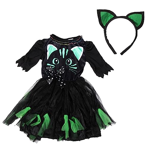 TOPPERFUN 1 Satz Halloween Katzenkleid für Mädchen Dekoratives Outfit mit Haarband für Karneval Maskenbälle und Rollenspiele Leicht und Atmungsaktiv Perfekter Spaß für Auftritte von TOPPERFUN