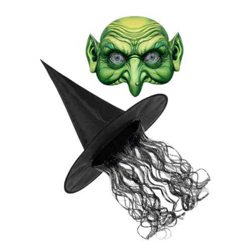 TOPPERFUN 1 Satz Hexen Hut mit Perücke und Maske Karneval Zubehör für Halloween Cosplay und Partys für Damen Hexenmaske und Hexenperücke von TOPPERFUN