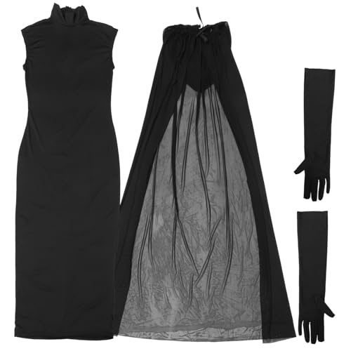 TOPPERFUN 1 Satz Hexenkostüm für Damen Halloween Outfit mit Linie Kleid Kapuze und Handschuhen für Kostümpartys und Cosplay Bequemem Gefertigt Kreieren Sie Unvergessliche Halloween von TOPPERFUN