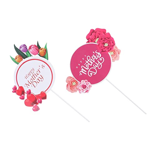 TOPPERFUN 1 Satz Kucheneinsatz Kuchendekoration Kuchenverzierung Mutter Kuchen Picks Topper Partydekor Muttertag Kuchen Picks Kuchen Plug-in Papier Rot 10 Stück von TOPPERFUN