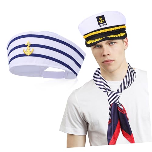 TOPPERFUN 1 Satz Matrosen Kostüm Set mit Verstellbarer Kapitänsmütze und Seidenschal Accessoire für Karneval Mottoparty und Cosplay Vielseitig Kombinierbar Atmungsaktiven Materialien von TOPPERFUN