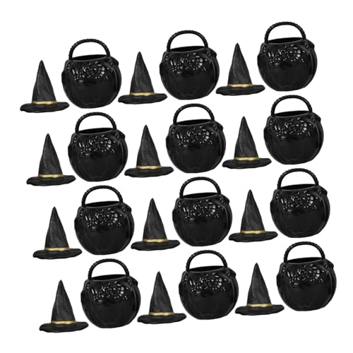 TOPPERFUN 1 Satz Miniaturset Halloween Kessel und Hexenhut Teiliges für Puppenhaus Dekoration Robustes Kunststoffmaterial für Partys und Kreative Anlässe von TOPPERFUN
