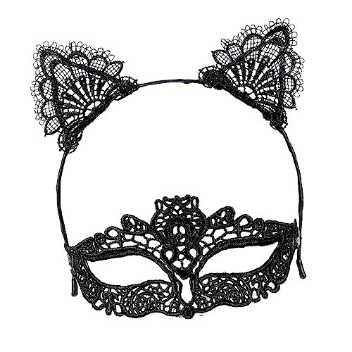 TOPPERFUN 1 Satz Teiliges Schwarzes Haarband mit Katzenohren und Maske für Karneval Maskerade und Kostüm Events Wiederverwendbar und für Damen und Herren von TOPPERFUN