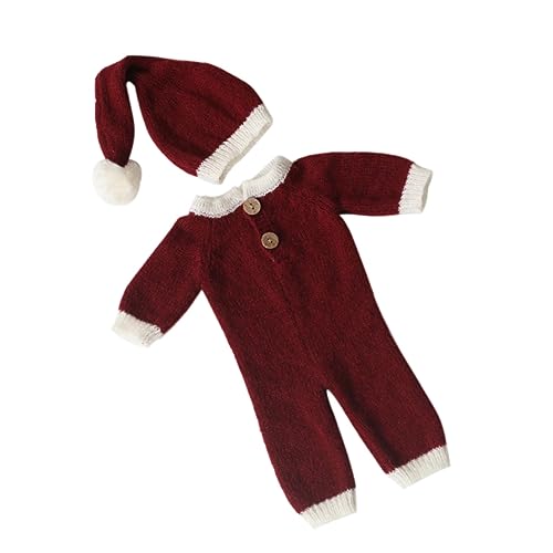 TOPPERFUN 1 Satz Weihnachtliches Kostüm Set mit Weihnachtsmütze und Rock für Fotoshootings Bequemes Strampler Outfit Stretchbaumwolle Warm und Angenehm für Neugeborene von TOPPERFUN