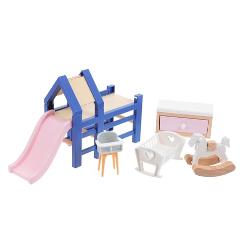 TOPPERFUN 1 Set Miniatur-puppenhausmöbel: Schlafzimmermöbel Im Maßstab 1:12, Inklusive Wiege, Rutsche, Schaukelpferd Und Hocker – Rollenspiel-Spielzeug Für Kinder von TOPPERFUN
