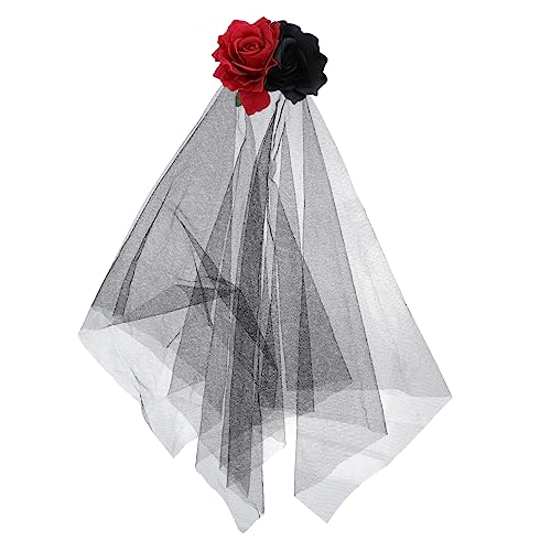 TOPPERFUN 1 Stück Witch Cosplay Haarband mit Rot Schwarzem Rosenschleier Halloween Headdress für Gruselige Partys und Kostüme Dekorative Accessoires für Damen von TOPPERFUN