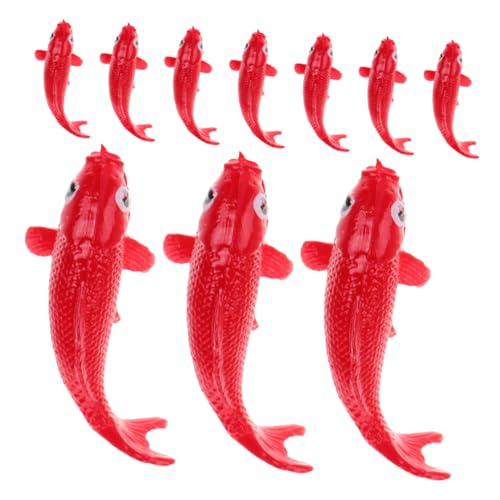 TOPPERFUN 10 Stück Mini-Koi-Fischfiguren Aquarien Dekoration Koi Fische Dekoration Koi Figuren Set Fische Modellbau Dekorative Fische Fischmodellverzierung Desktop-Fischdekor Harz rot von TOPPERFUN