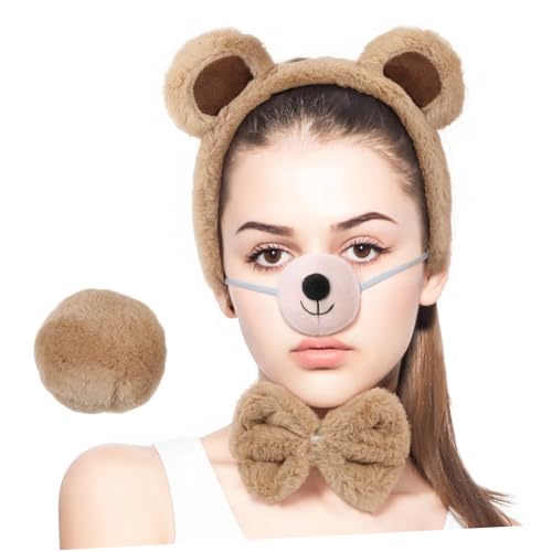 TOPPERFUN 1Satz Kostüm Flauschiges Stirnband mit Bärenohren Bärennase Fliege Cosplay Zubehör für Karneval Partys Verstellbare Gummibänder für Optimalen Sitz von TOPPERFUN