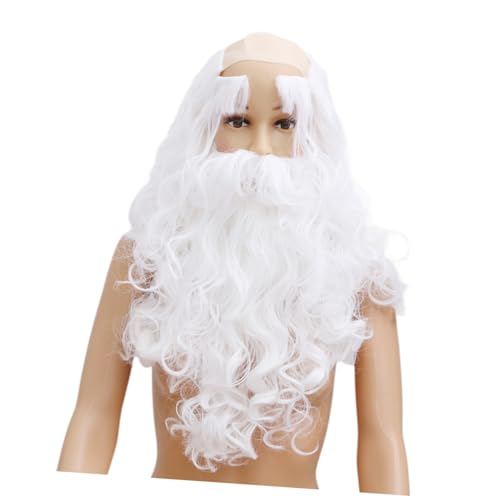 TOPPERFUN 2 Sätze Santa Claus Perückenset Weiß mit Langem und Augenbrauen Teiliges Cosplay für Nikolaus Kostüm Geeignet für Party Karneval Halloween und Weihnachtsfeier von TOPPERFUN