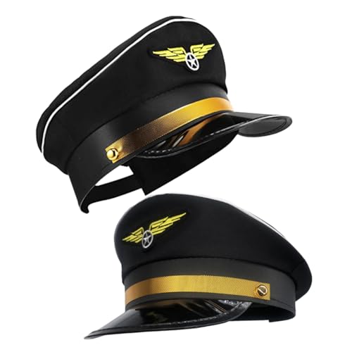 TOPPERFUN 2 Stck. Verstellbare Pilotmütze für Herren Polyester Pilot Hut für Kostüm Halloween Cosplay Klassische Schwarze Mütze Passend für Verkleidung und Party TOPPERFUN 2 Stck. Verstellbare Pilotmütze für Herren Polyester Pilot Hut für Kostüm Halloween Cosplay Klassische Schwarze Mütze Passend für Verkleidung und Party von TOPPERFUN
