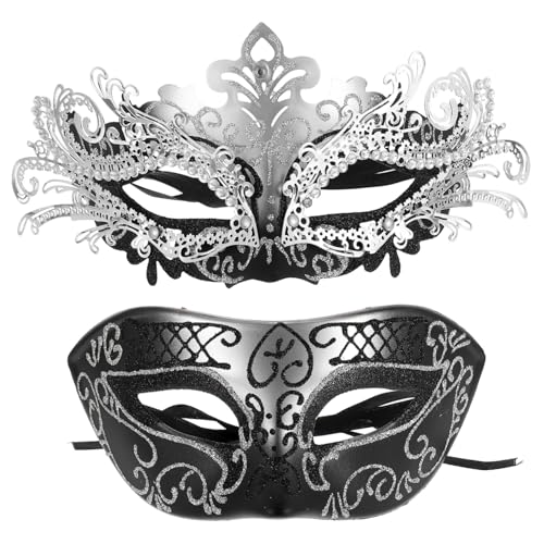TOPPERFUN 2 Stück Hochwertige Metall Halbgesichtsmaske Verstellbar für Halloween Maskenball Cosplay Kostüm Party Damen Silber Schwarz von TOPPERFUN