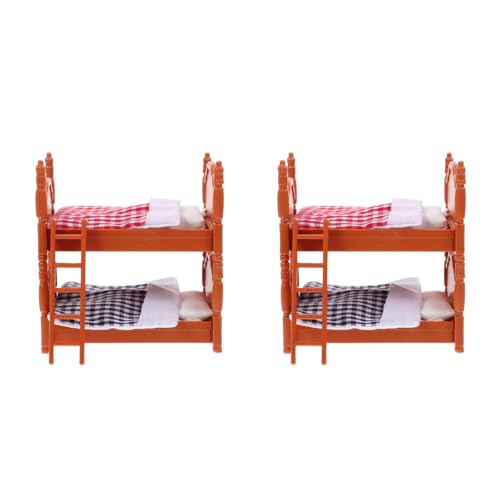 TOPPERFUN 2 Stück Puppenhaus-Doppelbett 4-Zoll-Mini-Etagenbett Dekoratives PVC-Miniatur-Puppenhaus-Zubehör Für Mini-Landschaft von TOPPERFUN