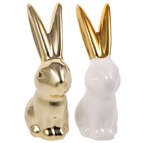 TOPPERFUN 2Stücke Keramik Hasen Figuren Kaninchen Statue für Tischdekoration Kreative für Feiertage und Feste Entzückende Ornamente für Garten und Zuhause von TOPPERFUN