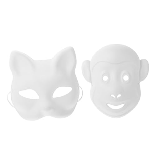 TOPPERFUN 2st Weiße Handbemalte Maske Katzen-gesichtsmaske Bemalen Von Maskerademasken Halbgesichts-cosplay-masken Weiße Maskerademaske Leere Karnevalsmaske Weiße, Tier Schmücken Papier von TOPPERFUN