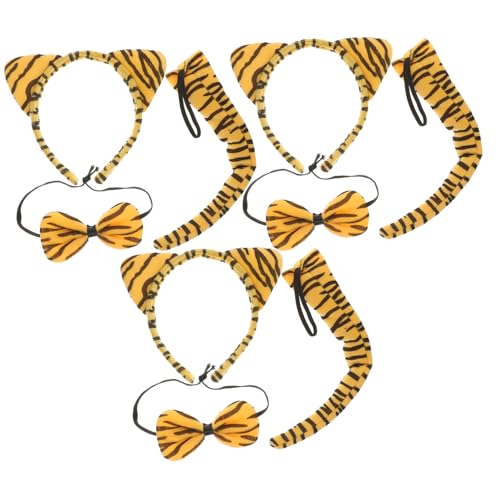 TOPPERFUN 3Sätze Tiger Kostüm Set für Erwachsene Teilig mit Stirnband Fliege Lustige Tieraccessoires für Cosplay Partys von TOPPERFUN