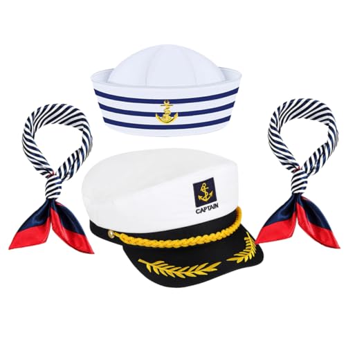 TOPPERFUN 4 Stück Bootskapitän Mütze und Schal Nautische Kostümaccessoires für Halloween Themenpartys und Bühnenaufführungen TOPPERFUN 4 Stück Bootskapitän Mütze und Schal Nautische Kostümaccessoires für Halloween Themenpartys und Bühnenaufführungen von TOPPERFUN
