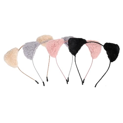 TOPPERFUN 4 Stück Katzenohren Haarreif Teiliges Plüsch Kostüm Zubehör für Geeignet für Halloween Geburtstagsfeiern und Tägliches Tragen Rosa Beige und Schwarz von TOPPERFUN