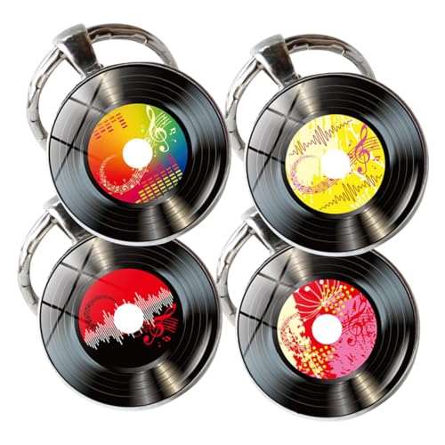 TOPPERFUN 4 Stück Teiliges Musik Schallplatten Schlüsselanhänger Vintage Ornament für Schlüsselbund Diy Projekte Geschenkidee für Musikliebhaber von TOPPERFUN