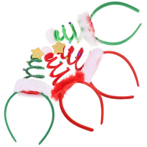 TOPPERFUN 4 Stück Teiliges Weihnachtsbaum Stirnband mit Glitzer Elastisch und Festlich Weihnachts Haar Accessoires für Party Festival Cosplay und von TOPPERFUN