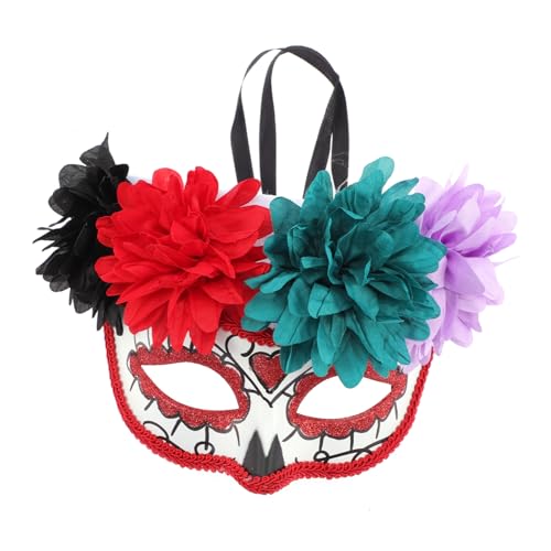 TOPPERFUN Day Of The Dead Halbgesichtsmaske mit Blumen Leichte Maske für Halloween Karneval Cosplay Fasching Party Unisex für Maskenball und Mexikanisches Totenfest von TOPPERFUN