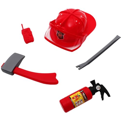 TOPPERFUN Feuerwehrmann Kostüm Satz für Kinder mit Feuerwehrhut und Werkzeug Feuerwehr Cosplay Rollenspiel Zubehör für Jungen und Mädchen für Kinderpartys Indoor Spielzeug von TOPPERFUN