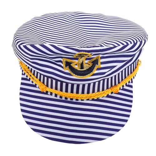 TOPPERFUN Gestreifte Kapitänsmütze für Herren Flacher Schirm Sonnenschutz Leichte Matrosenhut für Kostüm Party Outdoor Festliche Auftritte TOPPERFUN Gestreifte Kapitänsmütze für Herren Flacher Schirm Sonnenschutz Leichte Matrosenhut für Kostüm Party Outdoor Festliche Auftritte von TOPPERFUN