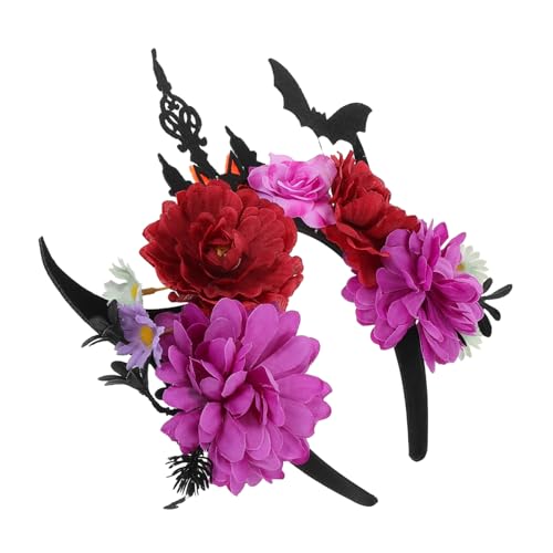 TOPPERFUN Halloween Blumen Stirnband Dämonenhörner Stirnband – Gruseliges Fledermaus Haarband Gruselige Kopfbedeckung – Schwarzes Teufelskostüm Accessoire Für Halloween Cosplay Partys Mit von TOPPERFUN