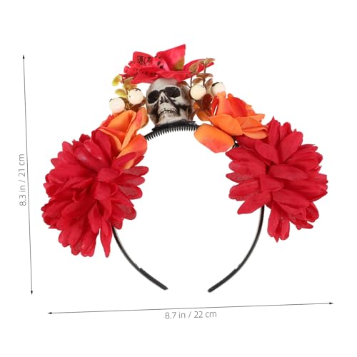 TOPPERFUN Halloween Haarschmuck Künstliche Blumen und Schädel Stirnband Day Of The Dead Kopfstück für Damen Halloween Party Accessoire Cosplay Kopfband Rot TOPPERFUN Halloween Haarschmuck Künstliche Blumen und Schädel Stirnband Day Of The Dead Kopfstück für Damen Halloween Party Accessoire Cosplay Kopfband Rot von TOPPERFUN