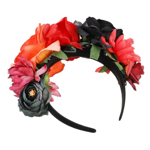 TOPPERFUN Halloween Haarschmuck Rosen Haarband Leichtes Bequemes Party Haarreif für Damen Modischer Blumen Stirnband für Halloween Kostüme und Festtags Accessoire in Schwarz Rot Orange von TOPPERFUN