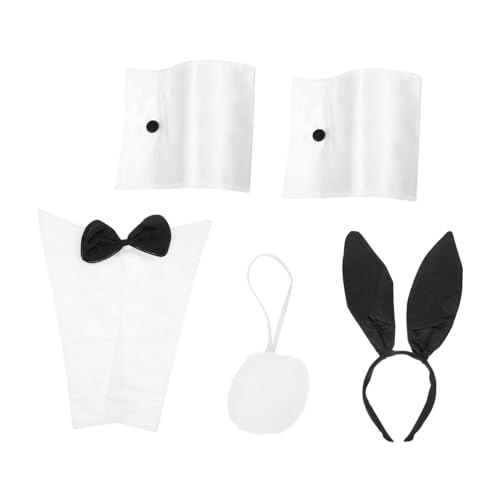 TOPPERFUN Hasenohren Kostüm Set Erwachsene Bunny Stirnband mit Fliege und Manschetten Kreatives Party Accessoire für Karneval Halloween Festival Cosplay von TOPPERFUN