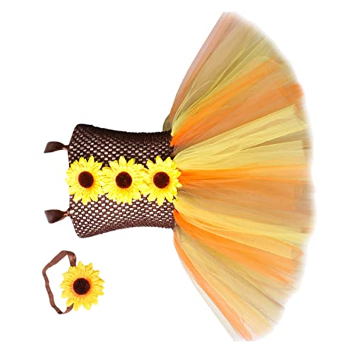 TOPPERFUN Kinderkostüm Sonnenblumen Gauze Kleid mit Stirnband Jahre Halloween Party Verkleidung für Mädchen Cosplay Outfit Leicht Anzuziehen Waschbar für Bühnenauftritte und Kostümpartys von TOPPERFUN