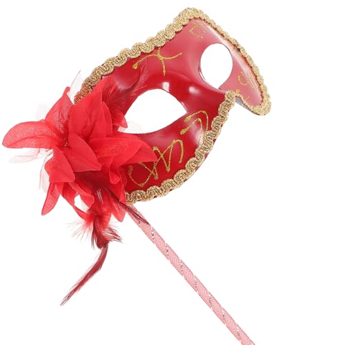 Hochzeitsmasken Venezianische Masken Auf Einem Stock Halloween-cosplay-kostüme Für Maskerade Karneval Maskerademaske Aus Spitze Dame Schutzmaske Fräulein Seitenblume Rot Handheld von TOPPERFUN