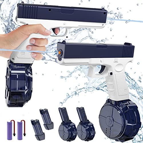 Elektrische Wasserpistole für Erwachsene und Kinder, 2 Stück Wasserspritzpistole Max Reichweite 32 FT, Leistungsstarke Wassersprüher mit 434CC + 58CC Große Kapazität für Sommer Pool Beach von TOPRCBOXS