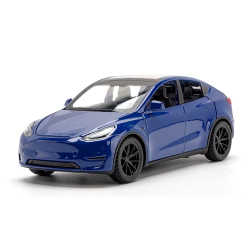 TOPRON Tesla Model Y 1:32 Maßstab Modellauto,Druckguss-Legierung Elektronisches Spielzeug mit Rückziehfunktion, mit Lichtern und Musik, Mini-Fahrzeugspielzeug als Geschenk für Kinder(Blau) von TOPRON